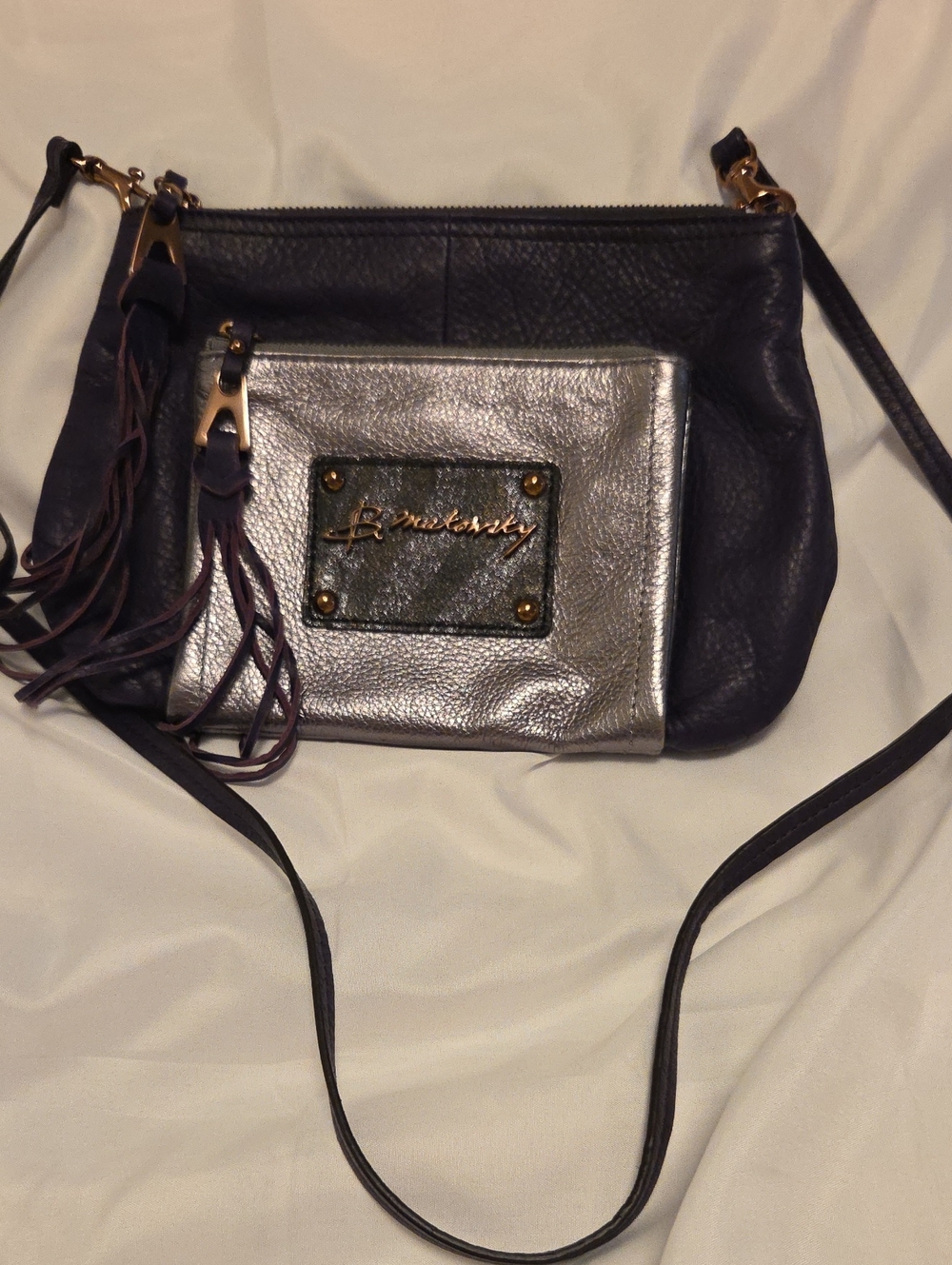 Purple and Silver Crossbody Bag with Tassel Detail